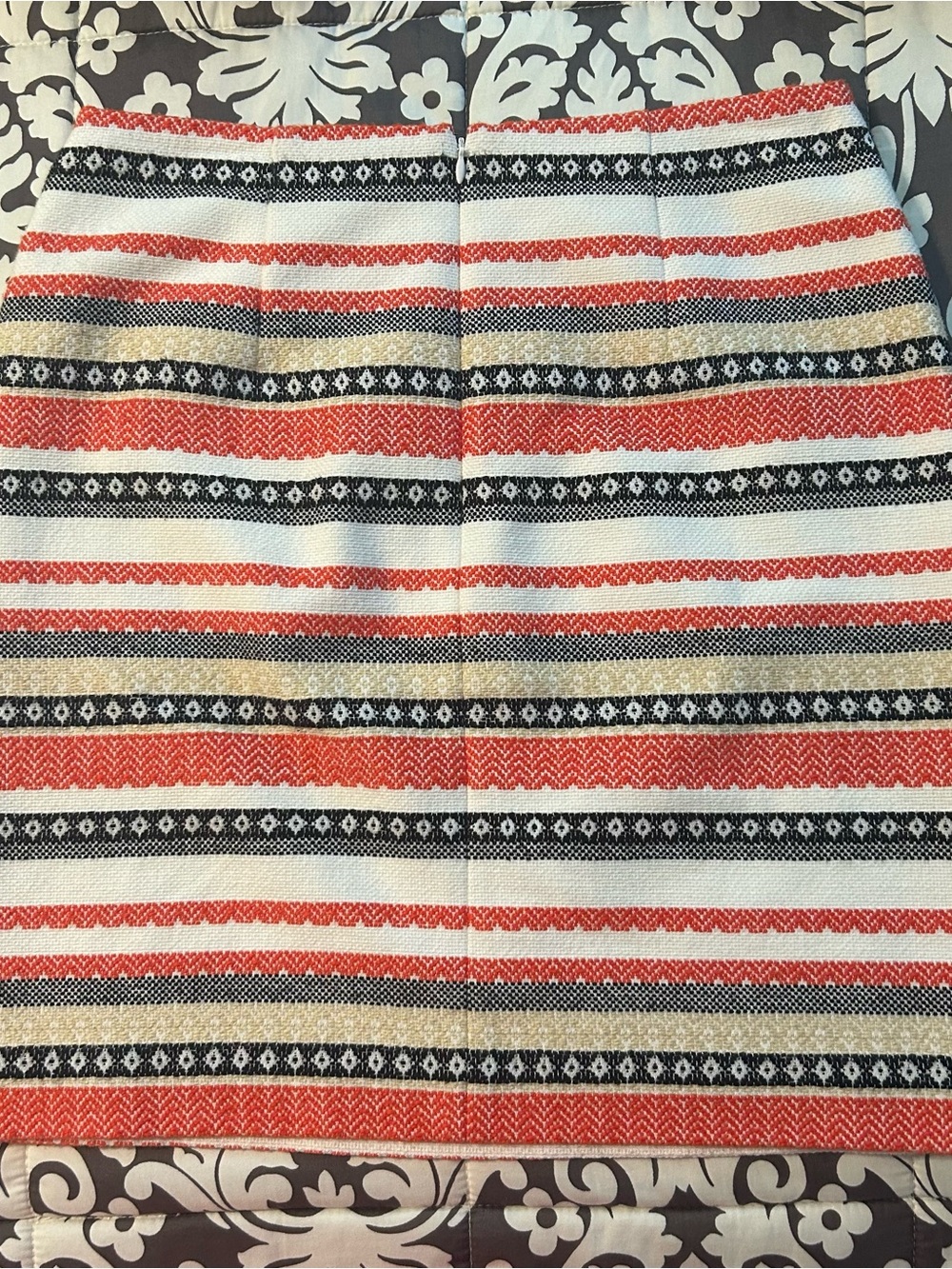 LOFT Striped Pencil Mini Skirt Orange, Black & White Size 4 Lined 100% Cotton - Picture 3 of 6